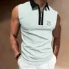 Men's T-Shirts European and American Fashion High Quality New Zip Open Collar Horse Shirt Sleeveless T-shirt