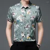 Männer Casual Hemden Herren Kurzarm Floral Bedruckte Seide Tops 2023 Sommer Mode Druck Streetwear Männliche Glatte Satin Blumen