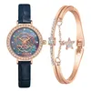 Relógios de pulso 2023 2 PCs Custhe Strap Ladies Luxury Flower Watch Bracelet Set Deseng.