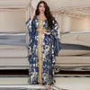 Roupas étnicas 2023 ABAYA JALABIYA carimbando vestidos árabes vestidos árabes Dubai Lace Belt Dress elegante vestido de noite Kaftan Muslim Dres 230324