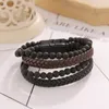 Bedelarmbanden 2023 mode sieraden handgemaakte weefvulkanische stenen manchet voor vrouwen vintage dubbele laag lederen kralen armband pulseras