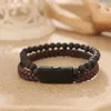 Bedelarmbanden 2023 mode sieraden handgemaakte weefvulkanische stenen manchet voor vrouwen vintage dubbele laag lederen kralen armband pulseras