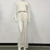 Women's Two Piece Pants Sexy Shiny Sequins 2 Set Women Outfits Lantern Sleeve Crop Top And Flare Pant Suits Rave Festival Club Party Clothing 230324