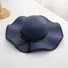 Wide Brim Hats Women Bowknot Straw Weave Wavy Sunscreen Outdoor Beach Sunhat Cap HatWide