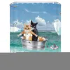 シャワーカーテン猫シャワーカーテンバスルームかわいい3Dファブリックフックと面白い防水性またはマット230324