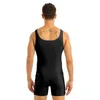 Herrbadkläder Män i ett stycke baddräkt ärmlös stretchig spandex bodysuit träning dans biketard unitard gym bär