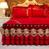 Jupe de lit rouge cristal velours princesse literie de mariage épaissir doux couvre-lits dentelle brodé jupe de lit lin housse de matelas taies d'oreiller 230324