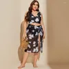 Moda de banho feminina plus size 3 peças conjunto de biquíni com encobrimento