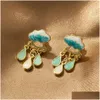 Oryginalne Cute Cloud Blue Rain Kolczyki Dangle Dangle For Women Sweet White Glaze Urocze dostawa biżuterii Dhiuq