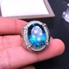 Ringos de cluster Bocai 2023 Trendy Real Pure S925 Silver Jewelry Inlaid com Millennium Blue Toplez 12 16 Moda Man Ring