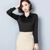 Kadın Bluzlar Katı Kadınlar Uzun Kollu Yaka Saten Gömlek Moda Bahar Vintage Ofis Bayan Resmi Üstleri Kadın Rahat Temel Giyim