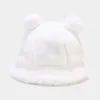 Cute Plush Bucket Hat Female Soft Winter Thickened Fur Warm Fisherman Hat Bear Ear Solid Color Cap HCS265