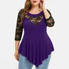 Dames plus size t -shirt plus maat 5xl bloemen kanten holle uit sexy tunic blouse shirt vrouwen lente herfst groot formaat tops ruches onregelmatige blusas 230325