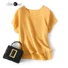 T-shirts femme Silviye T-shirt en soie jaune femme ample tempérament col en v tout match haut petite chemise été