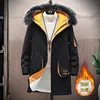 Men's Jackets Winter Warm Thick Fleece Parkas Waterproof Hooded Fur Collar Jacket Coat Autumn Fashion Casual Long 230325