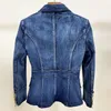 Damenanzüge Blazer HIGH STREET Fashion 2023 Designerjacke Metalllöwenknöpfe Zweireihiger Denim-Außenmantel 230325