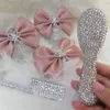 First Walkers Handmade Bow Rhinestones Baby Girl Kids Shoes Hairband Sunglasses Comb First Walker Sparkle Bling Crystals Princess Shower Gift 230325