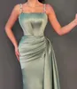 Prom Party Gown Formal Satin Evening Dresses Custom Plus Size Zipper New Sleeveless Bateau Pleeau Pleat Mermaid Pärled