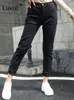 Jeans pour femmes liooil streetwear coton taille élastique pantalon jean brun pantalon femmes pantalon avec poches de printemps stretch stretch jeans sexy 230325