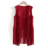 Women's Vests Fringed Jacket Fashion Fall Winter Suede Ethnic Sleeveless Cardigan Vintage Faux Tassel Coat Coffee 220325