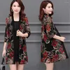 Femmes Tricots Coréen Kimono 2023 Sexy Femmes Floral Broderie En Mousseline De Soie Maille Cardigan Blouse Roupas Feminina Vêtements D'été Long Shrug Tops