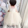 Flickans klänningar Baby Girl Tulle Dress Princess Party Fluffy Flower Wedding Champagne GOWN BARN KLÄDER KLÄDER VESTIDOS R230607