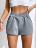 Kvinnors shorts Casual Solid Asymmetrical Elastic Midje Track With Pocket Summer Sports Clothes Loose Biker Streetwear Y2K 230325