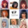 Synthetic Wigs Short Silver Gray Bob with Bangs Straight for Women Cosplay Daily Party Red blackpink Wig 230324