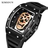 Polshorloges herenhorloge unieke holle uit Skull Quartz skelet waterdichte lichthorloges ingesteld ingelegde diamant siliconen strap klok