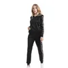 Pantaloni a due pezzi da donna Tuta da donna Fashion Warm Long Pant Suit Set Autunno Inverno Stampa leopardata Tasca con cerniera Felpe con cappuccio in pile Cappotto 2