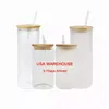 2 Days Delivery 16oz Sublimation Glass Blanks With Bamboo Lid Frosted Beer Can Borosilicate Tumbler Mason Jar Cups Mug With Plastic Straw