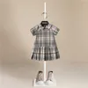 Robes de fille Nouvelle marque design Princesse Coton Plaid Robe À Manches Courtes Infantile Enfant Robe Style Britannique Bébé Vêtements 1-10Y