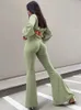 Herenbroek vaste groene hoge taille vrouw flare vintage volledige lengte elastische wijd uitlopende broek voor vrouwen mode kleding streetwear 230324