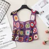 Women's T Shirt Y2K Vintage Summer Sleeveless Bohemia Tops Colorful Camisol Hand Crochet Embroidery Openwork Knit Tank Beachwear 230325