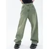 Women's Jeans Vintage Green Fashion Trousers Streetwear High Waist Wide Leg Summer Y2K Baggy Casual Straight Mom Denim Pants 230325
