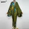 Dames badmode winyi mode bohemian diepe v-neck floral europea voor dame gratis maat losse batwing vakantie strand cover-feest kaftan jurk 220325