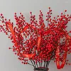 Flores decorativas Frijoles de espuma Suministros para fiestas Accesorios de pografía Árbol de bayas de Navidad Base de madera Ramas de bayas rojas Planta artificial