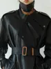Vestes pour femmes Lautaro printemps automne surdimensionné Cool noir long Trench en cuir pour femmes ceinture manches lâche mode européenne 230324