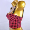 Canottiere da donna Cravatta estiva da donna Sexy scollo a V Backless Plaid Ballerino Performance Party Discoteca Sera Canotta Canottiera Crop Top Rosso Nero Rosa