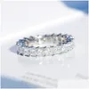 Biżuteria klasyczna Fine 925 Sterling Sier Fl Princess Cut White Topaz CZ Diamond Stones Eternity Square Party Band Dro Dhmht