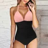 Swim Wear Swimsuit Women Solid Bathing Suit Halter Bodysuit Push Up Monokini Beachwear Plus Size Swimwear Tankini 2023 230325