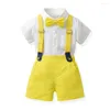 Kleidung Sets Sommer Kleinkind Jungen Gentleman Kurzarm Bowtie Hemd Tops Hosenträger Shorts Kinder Jungen Kleidung Outfits