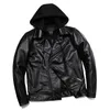 Men's Leather Faux Motorcycle Detachable Hat Cowhide Real Jacket Men Slim Biker Jackets Oblique Zipper Clothing S5XL 230325