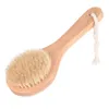 Bain à sec brosse pour le corps épurateur de dos anti-dérapant manche en bois court poils naturels douche masseur exfoliant RRA