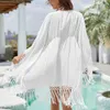 Women's Swimwear Women Lace Sheer Beach Dress Bikini Cover-Ups Casual Loose Cardigan Kimono Summer Cover Up 220325