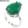 클러스터 링 18x13mm Shecrown 사랑스러운 드롭 모양 Real Green Emerald Red Ruby Daily Wear 925 Silver Wholesale