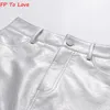 Jupes FP To Love Français Argent PU Mini Métallique Sexy Taille Haute Hanche Jupe Chic Rétro Court Une Ligne Métal 230325