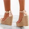 Sandalen weven Wedges vrouwen schoenen platform hoge hak sandaal wit touw hakken dames zomerschoen 2023 causale open teen sandalia's