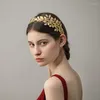 Headpieces O402 Wedding Party Fashion Hair Hoop Accessories Korean Crown Gold Leaf Handgjorda brud Tiara