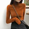 T-shirt femminile Turtleneck Velvet Tops Women Maniche lunga magliette a T-shirt a velluto primaverili